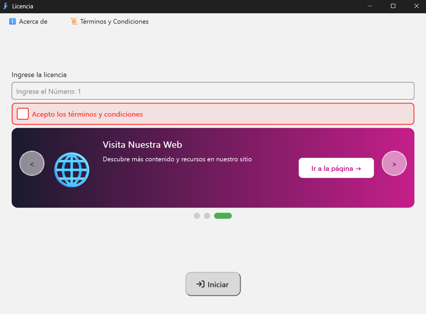 Pantalla de Licencia
