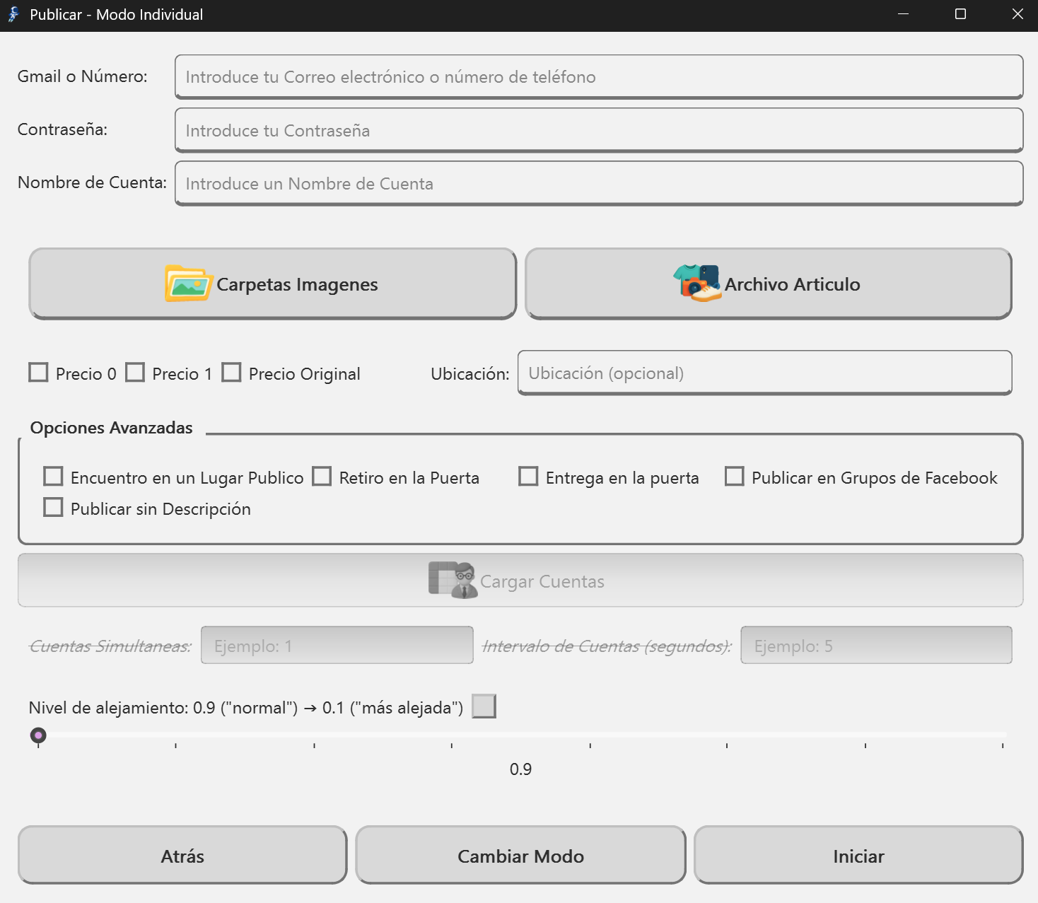Pantalla de Publicación